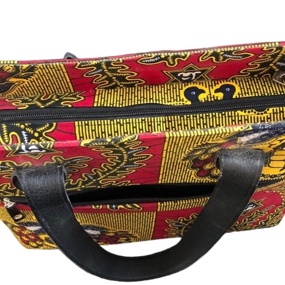 Vibrant Authentic West African Executive Handbag Large Double Leather Handcraft - Picture 5 of 9